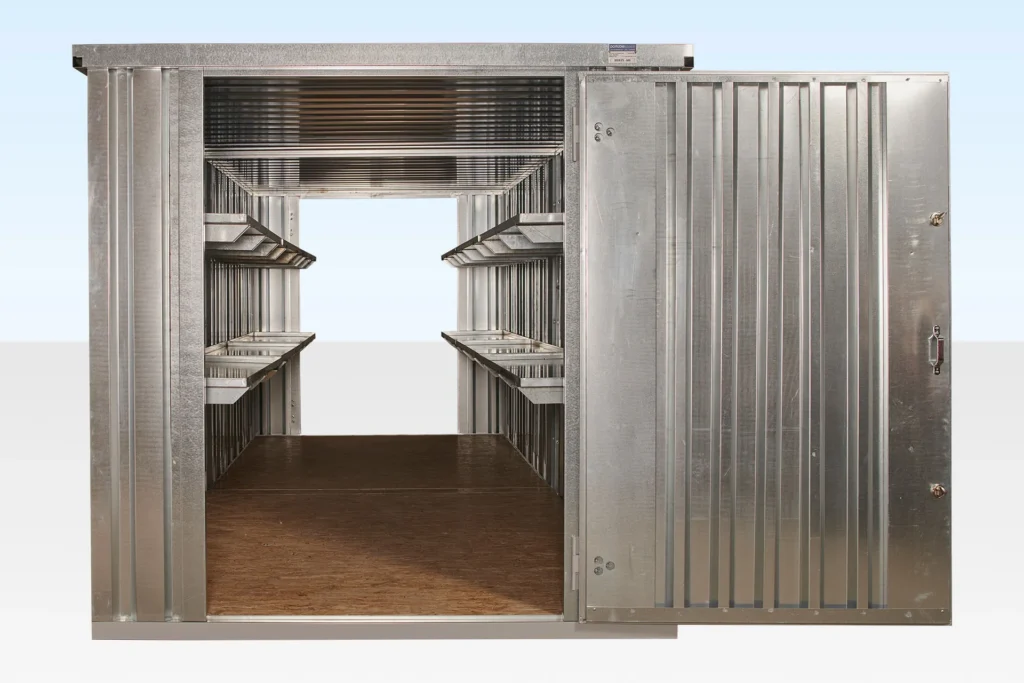 Ensemble de conteneurs pliables relies bout a bout 6 x 2,1 m – Galvanise